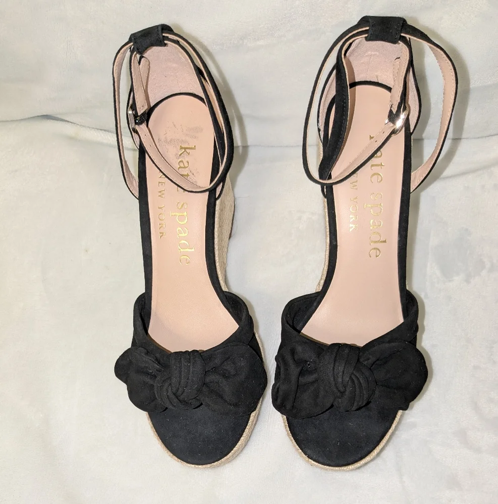 Kate Spade Tianna Black and Cream Wedge Sandals Women's Size 9 - Picture 2 of 8
